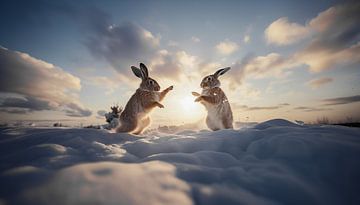 Danse aérienne : Lapins en hiver sur Surreal Media