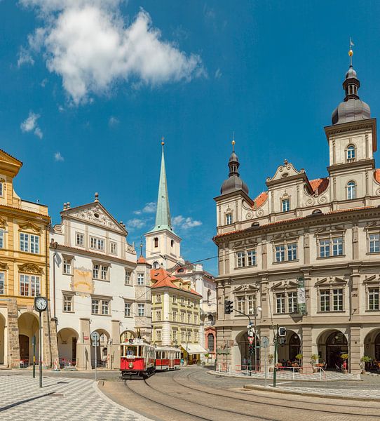 Malostranské náměstí, St Thomas church, antique tram, Prag Praha, , Czech Republic, by Rene van der Meer