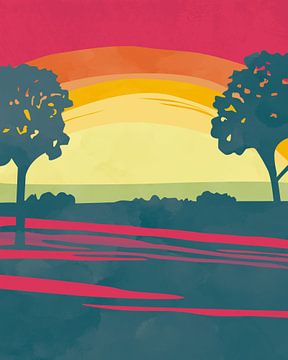 Twee bomen bij zonsondergang van Tanja Udelhofen