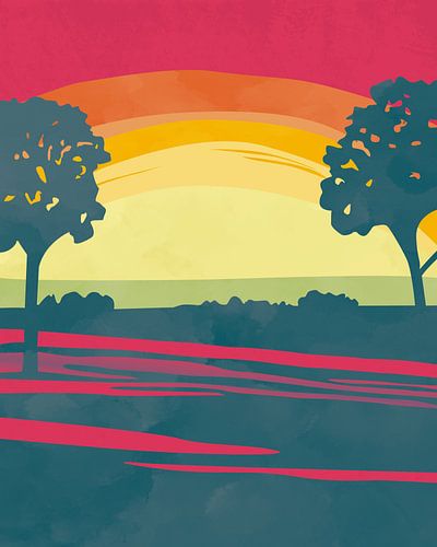 Twee bomen bij zonsondergang