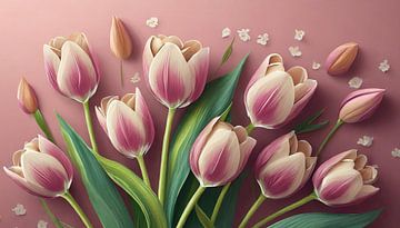 Tulipes printanières fleurs sur fond rose, peinture sur Animaflora PicsStock