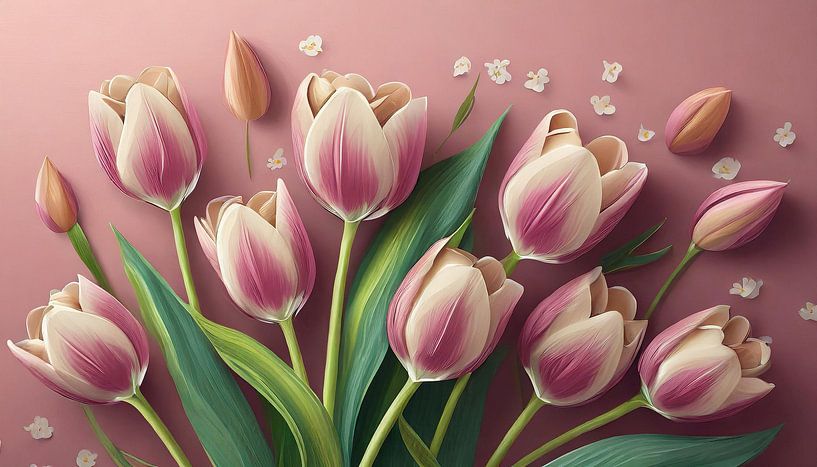 Frühlings Tulpen Blumen auf rosa Hintergrund, Malerei von Animaflora PicsStock