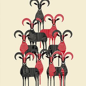 Steinböcke in Schwarz und Rot | Grafische Kunst von Lauren Wilde