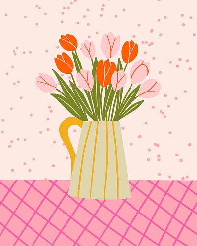 Tulips in a vase - pink and orange