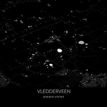 Schwarz-weiße Karte von Vledderveen, Drenthe. von Rezona