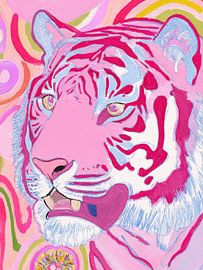 Tigre rose - Art animalier coloré et ludique sur Mosaic Dialogue