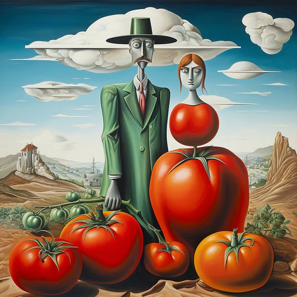 Tomato farmer couple caricature landscape portrait by gm_designs