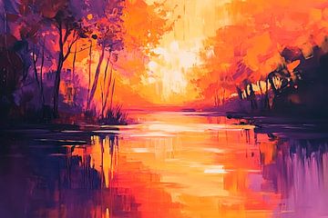 Herfstkleuren in de zonsondergang van Poster Art Shop