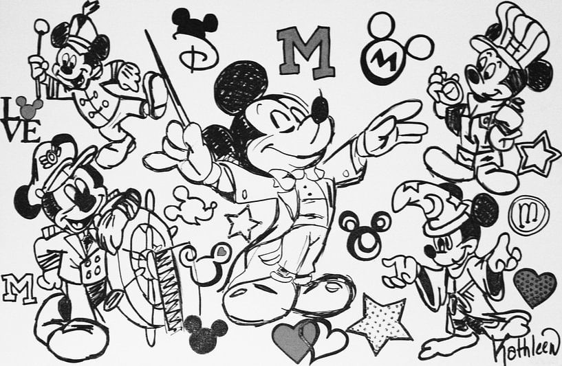 Mickey Mouse "Muzikant" van Kathleen Artist Fine Art