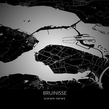 Schwarz-weiße Karte von Bruinisse, Zeeland. von Rezona