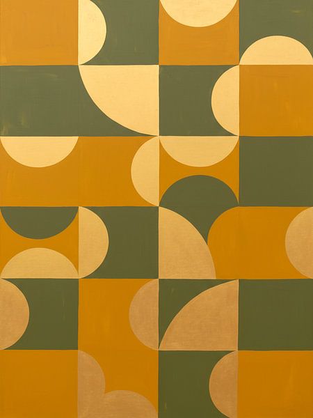 Retro: Geometrische Kunst in Ockergelb, Moosgrün, Gold von Studio Pieternel