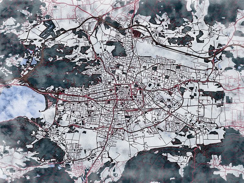 Map of Klagenfurt with the style 'White Winter' by Maporia