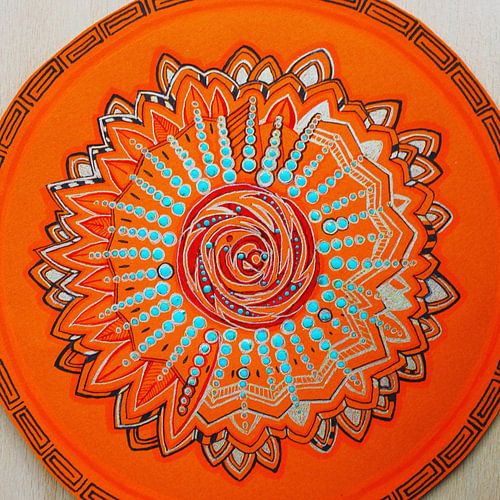 Fractal geometry 'a Rose is a Rose is a Rose' in orange , silver, black and blue 