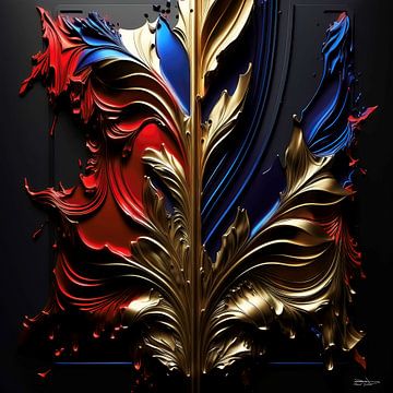 abstract in goud rood en blauw. van Gelissen Artworks