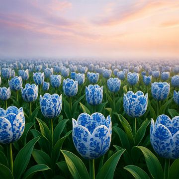 Delft Bleu Champs de tulipes sur But First Framing