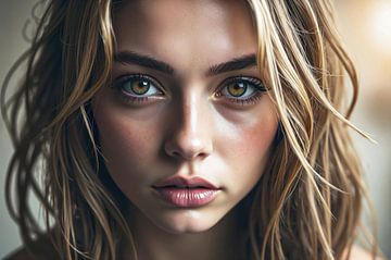 Portrait en gros plan d'une femme aux cheveux blonds et aux yeux verts sur Markus Gann