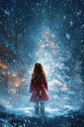 Meisje bij Verlichte Boom Magisch Wintermoment