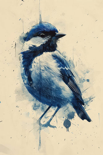 Drawing, Chinese ink, watercolour, bird, sparrow