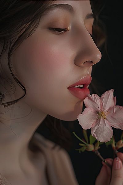 Fantasie Porträt Frau mit Blumen von Egon Zitter