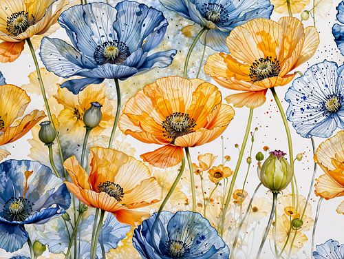 Dance of the Poppies - Orange and Blue in Harmony