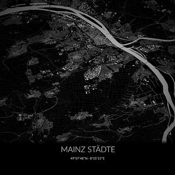 Schwarz-weiße Karte von Mainz Städte, Rheinland-Pfalz, Deutschland. von Rezona