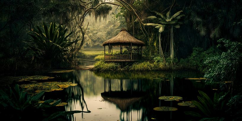 Cabin in Tropical Rainforest by Vlindertuin-Art