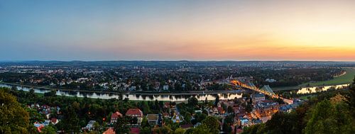 Dresden - Panorama with Elbe at sunset