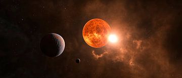 Ruimtezicht met planeten en zon van Poster Art Shop
