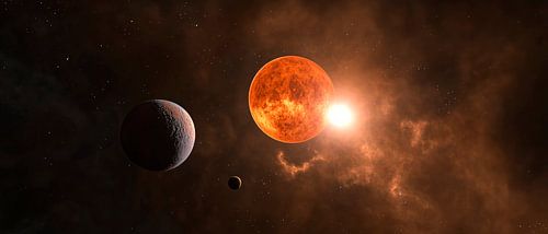 Space view with planets and sun
