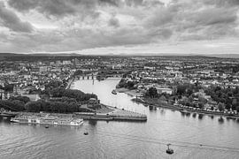 View of the Deutsches Eck in Koblenz from Ehrenbreitstein Fortress by Michael Valjak