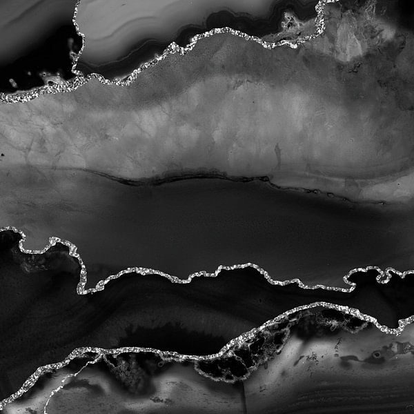 Schwarz &amp; Silber Achat Textur 02 von Aloke Design