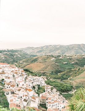 Uitzicht over het pittoreske witte dorpje Frigiliana in zuid Spanje van Michelle Wever