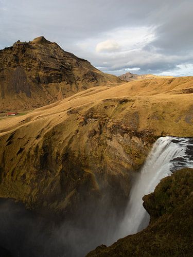 Iceland's skogafoss waterfall photographed from above
