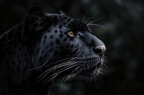 Gedetailleerd portret van zwarte panter in profiel