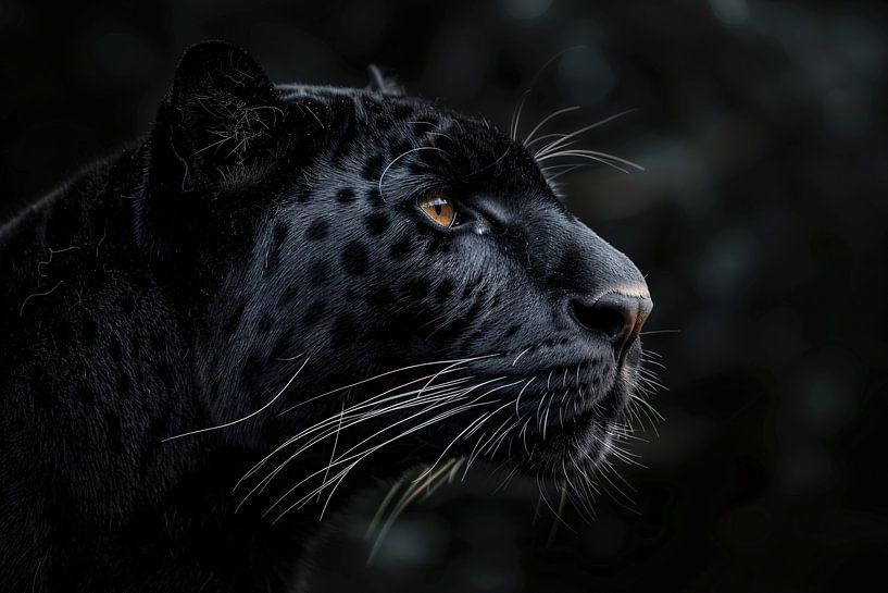 Detailliertes Porträt eines schwarzen Panthers im Profil von Imperial Art House