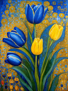 Tulpen in Blauw en Goud van Retrotimes
