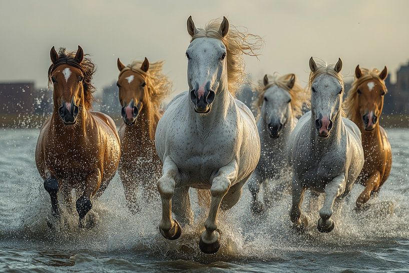 Galopperende paarden aan de kust van Lufy