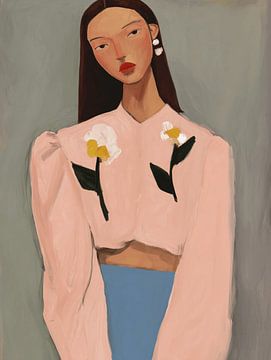 Fashionista, modern portret in pastelkleuren van Carla Van Iersel