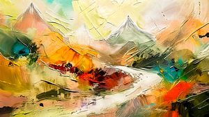 Abstraktes Gemälde einer bunten Berglandschaft