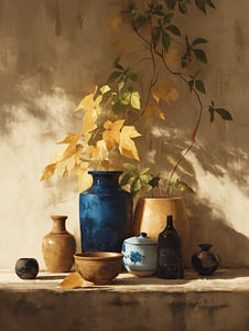 blaue Vase | Golden Leaves