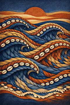 Afrohemian Küsten-Sonnenuntergang-Ozean-Muster