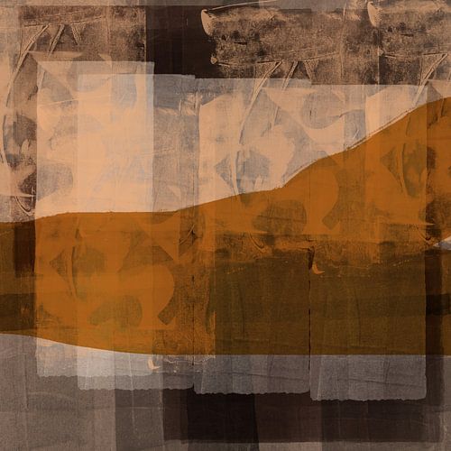 Modern abstract landschap. Oker, taupe, bruin.