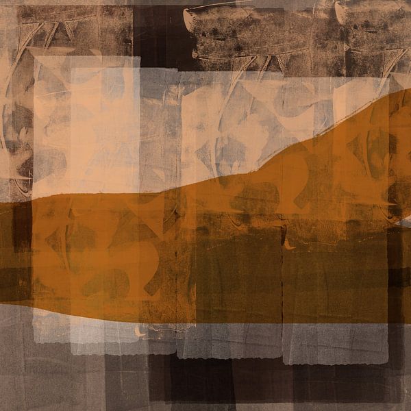 Modern abstract landscape. Ocher, taupe, brown. by Dina Dankers
