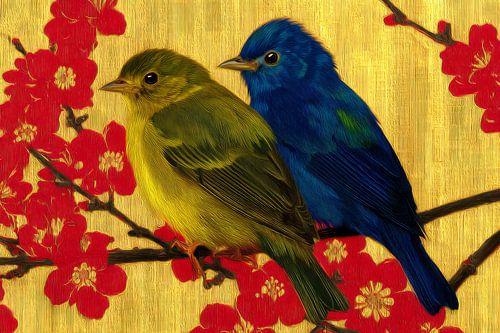 moderne japanse kunst met vogels