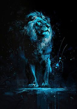 Schilderij Blauwe Leeuw van Kunst Kriebels