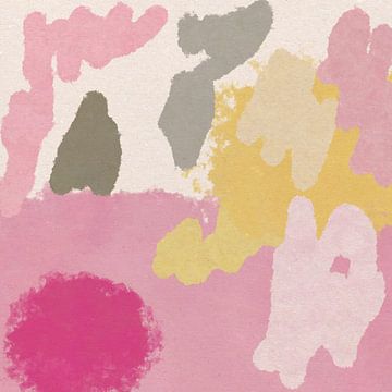 Abstracte organische vormen in pastelkleuren. Geel, roze, grijs en wit. van Dina Dankers