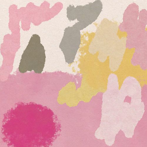 Abstracte organische vormen in pastelkleuren. Geel, roze, grijs en wit.