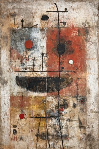 Abstrakte Katze in Erdtönen – Geometrisches Linienspiel von Joriali Abstrakte Kunst