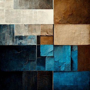 Abstrakt, beige, blau, braun, Kontrast, Geometrie, grau, Leinen, modern, Design, Gemälde von Color Square