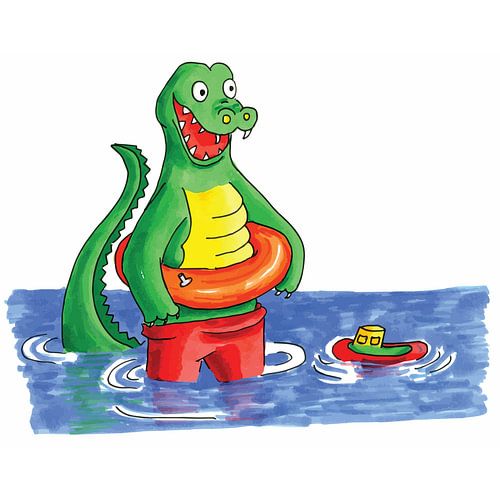 Hand drawn funny crocodile swimming in water